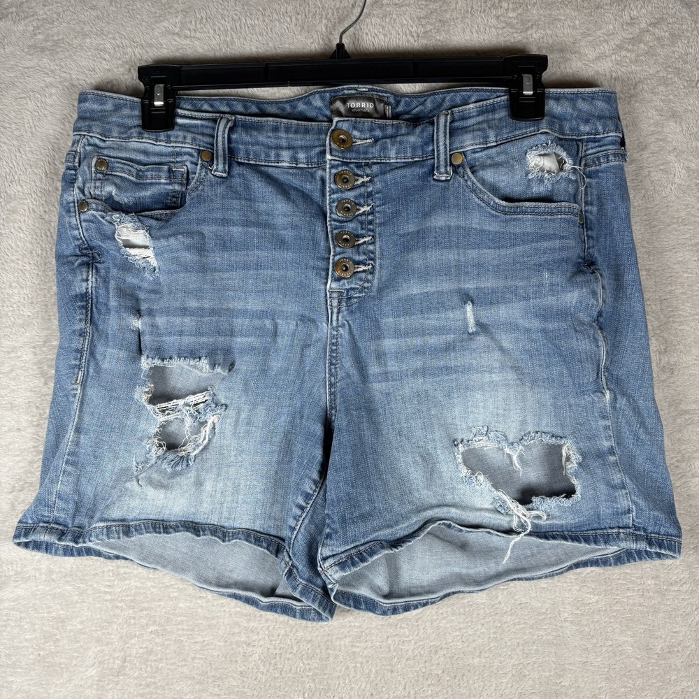 Torrid 3.5 Inch Vintage Stretch Mid-Rise Short Plus Size 18 Destroyed Holes Blue